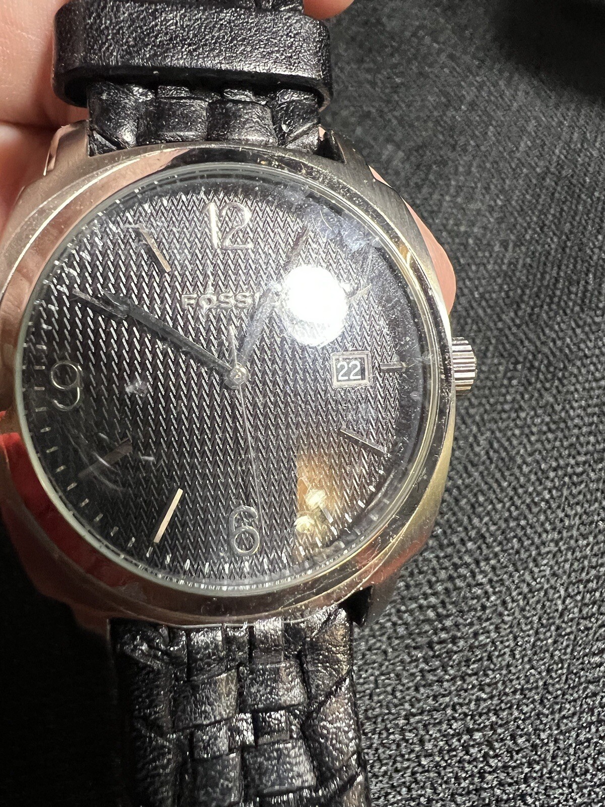 FOSSIL ARKITEKT MENS WATCH FS4047 BLACK LEATHER STRAP DATE MINERAL CRYSTAL