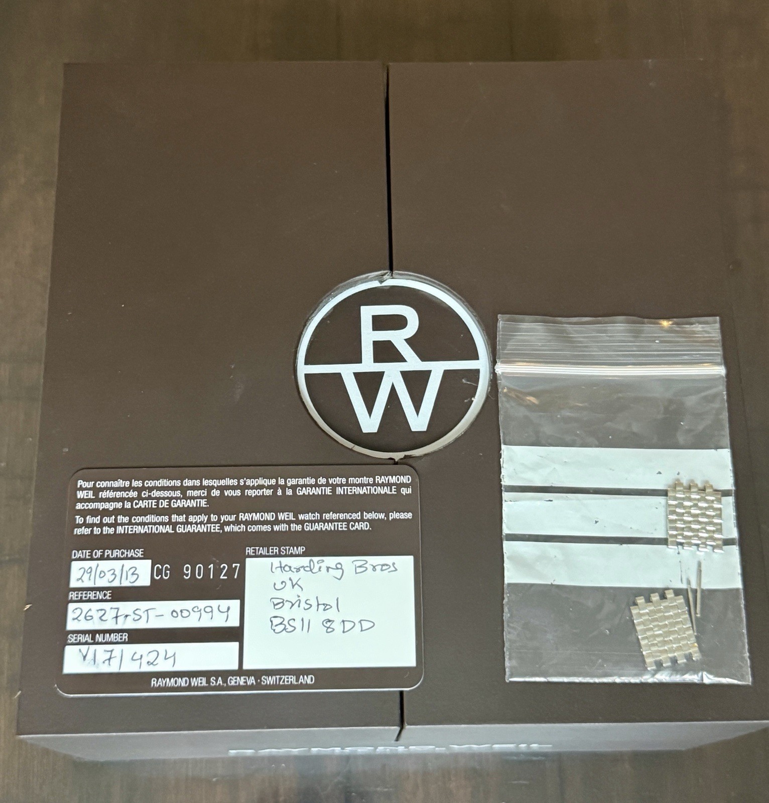 Raymond Weil Maestro 2627-ST-00994 Automatic MOP Diamond Watch Box Papers