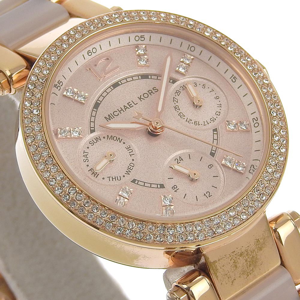 Michael Kors Day Date Watch MK6110 Stainless Steel Acetate Rose Gold Quartz Mult