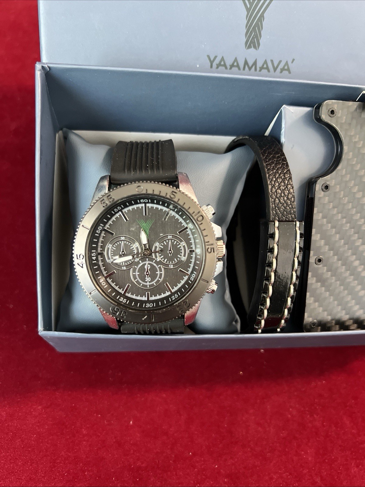 Yaamava Resort Casino Watch Gift Set Bracelet Carbon Fiber Wallet Quartz