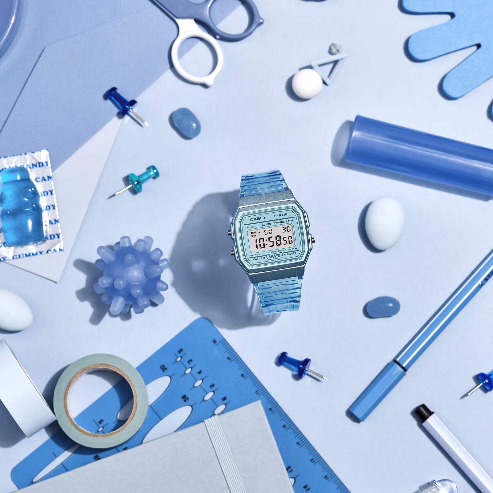 CASIO F91WS-2 F-91 TRANSLUCENT BLUE DIGITAL WATCH
