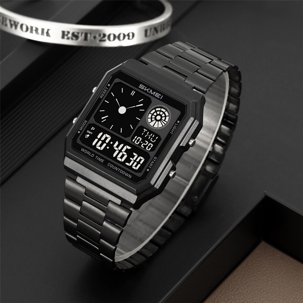 SKMEI Men Digital Watch LED Light Watch Fashion Square Steel Watches Male Gifts