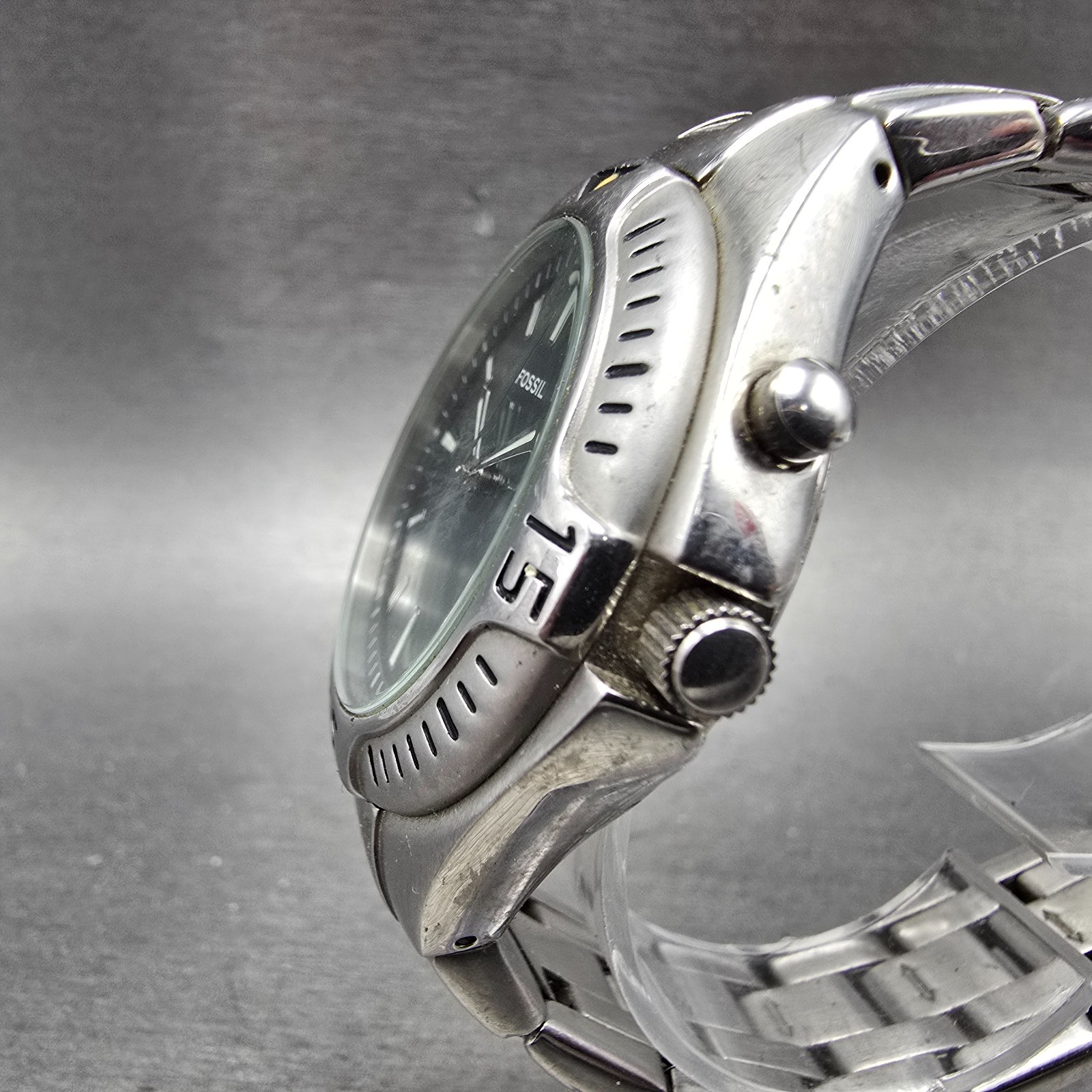 Fossil Kaleido Watch Men 41mm Blue Green Dial Silver Tone Round AM-3538 New Batt