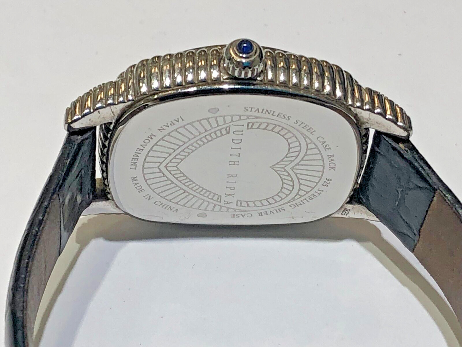 Judith Ripka Sterling MOP Hearts Dial Watch w/ Leather Band Deployment Clasp