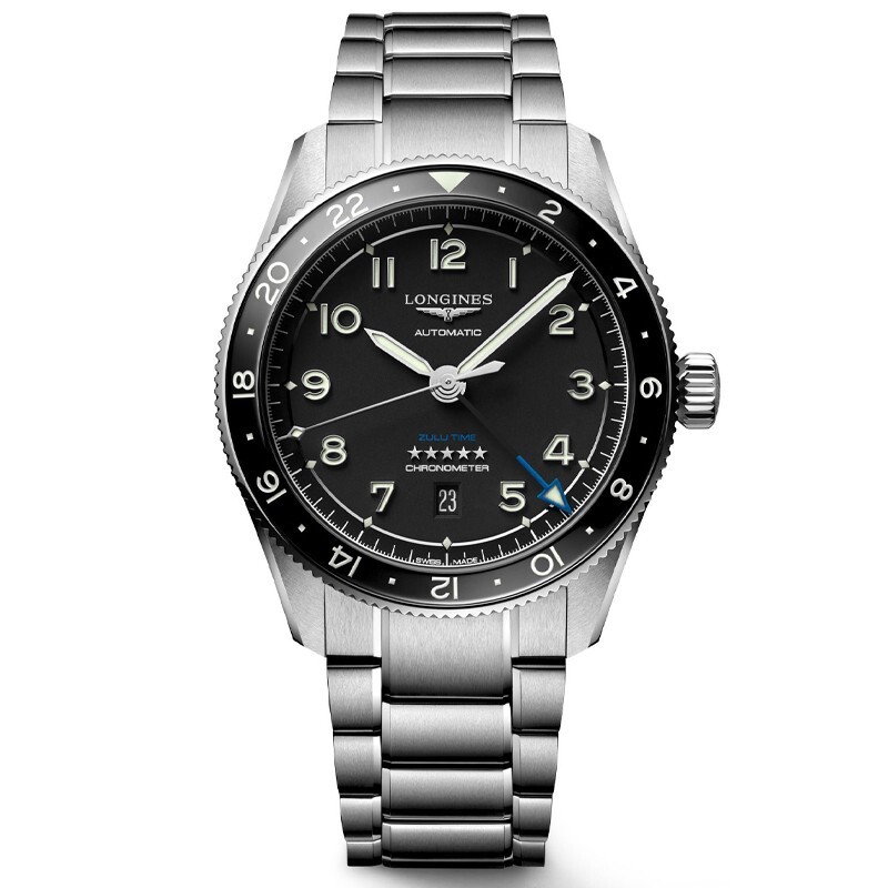 New Longines Spirit Zulu Time 39mm Black Dial Steel Men’s Watch L38024536