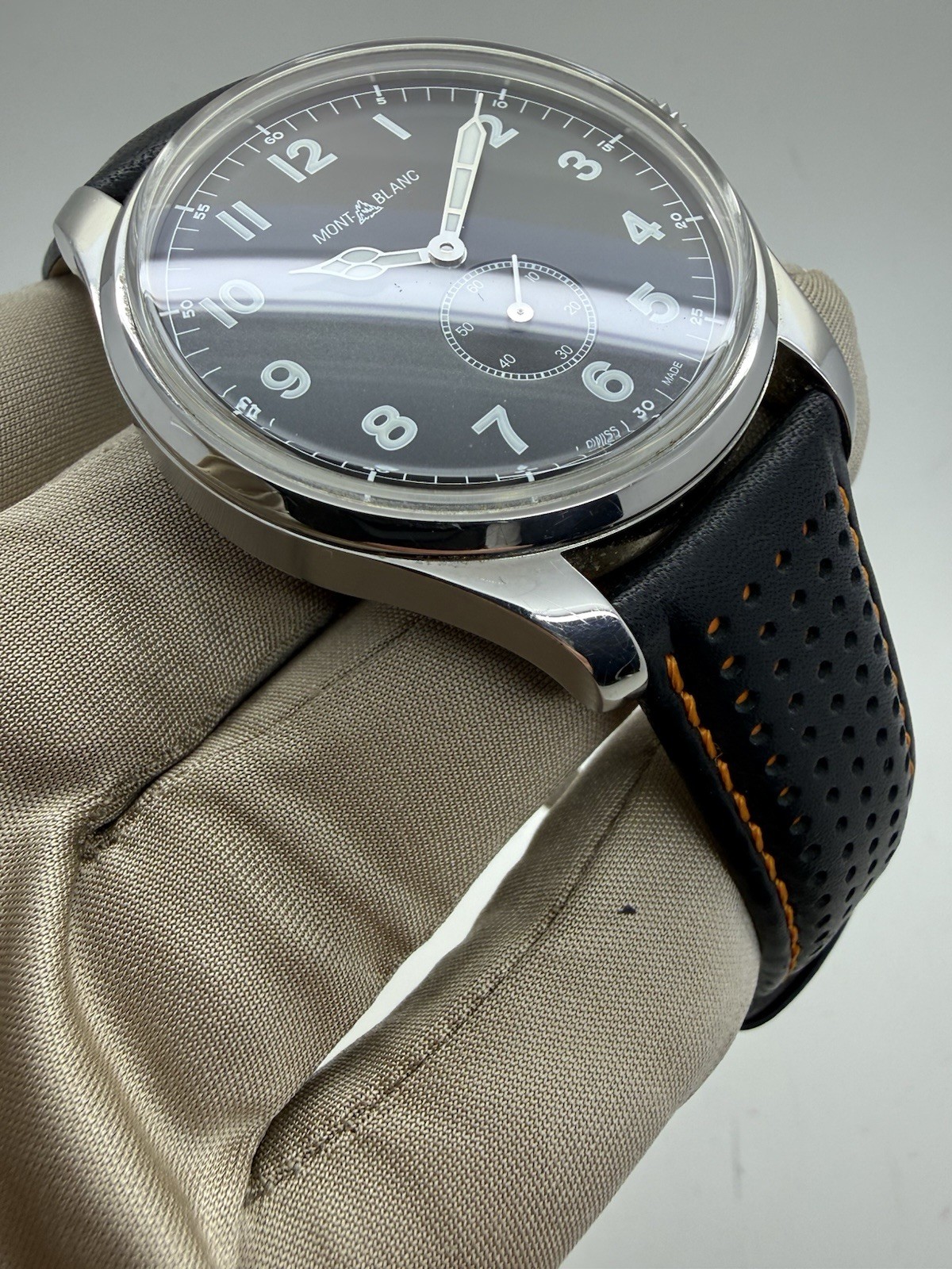 Montblanc 1858 Small Seconds Black Dial Stainless Steel Auto Watch 115073 B+P
