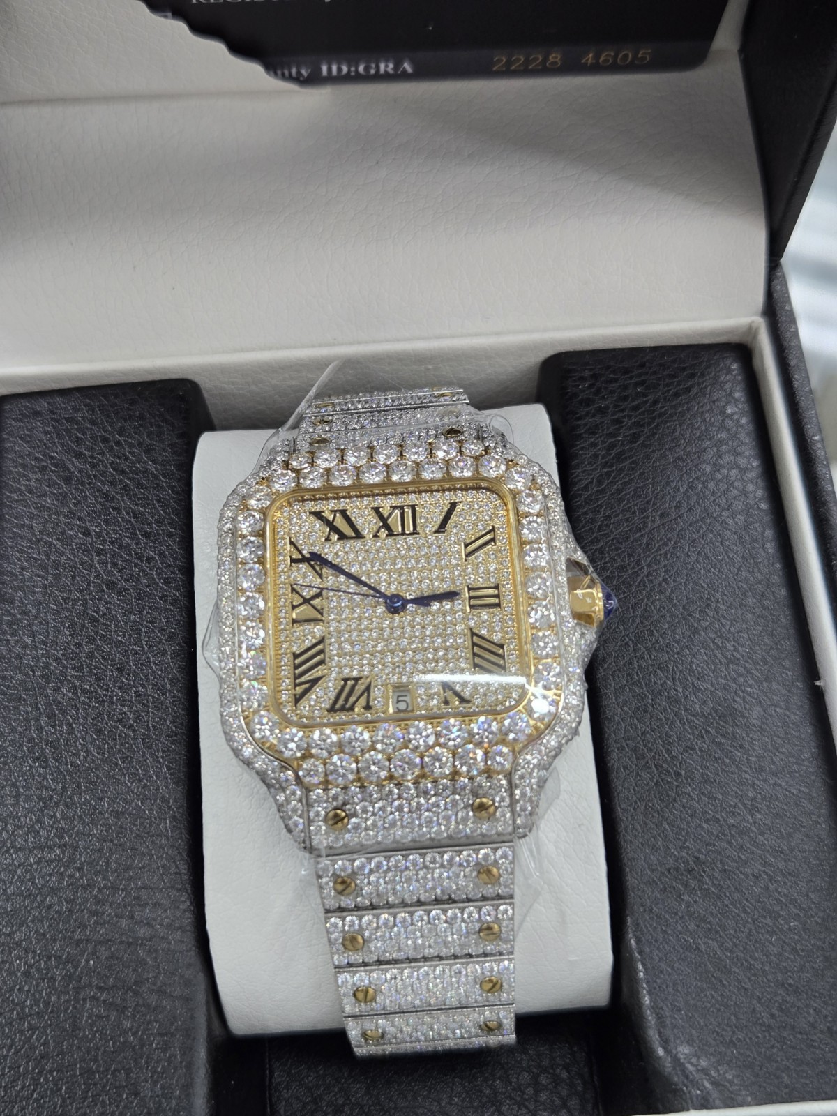 Moissanite Watch, St.Steel Case & Band Steel/Gold Color Buckle,Brand New w/Box