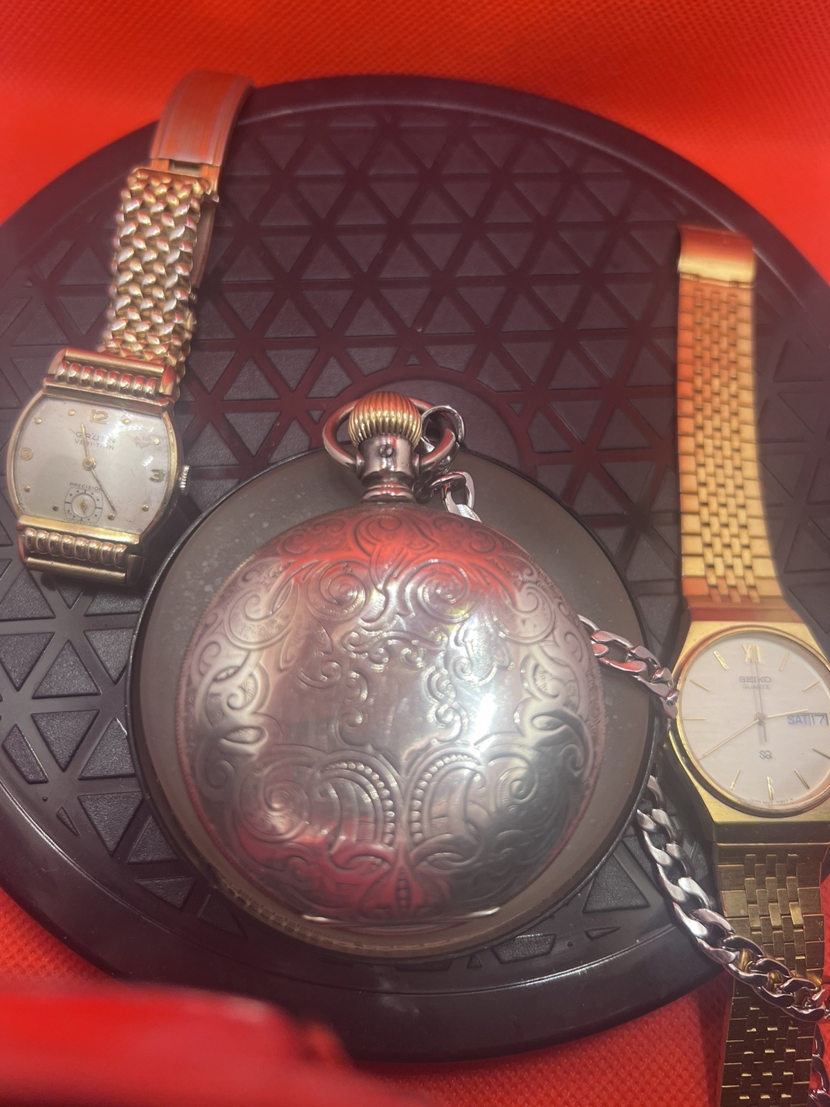 ANTIQUE ELGIN Sterling SILVER HUNTER POCKET WATCH + Stainless Steel Chain