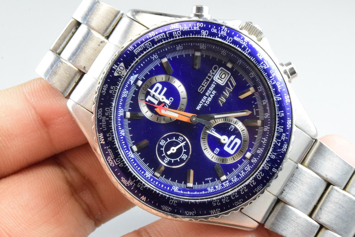 Vintage watch Seiko Chronograph 7T92-0CF0 Blue Men Quartz Round 43mm