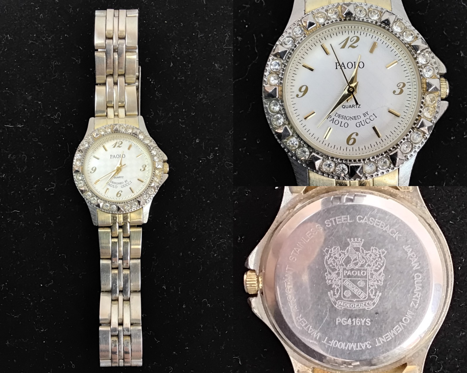 Paolo Gucci Ladies Watch 2-Tone Rhinestone New Battery #Z5277