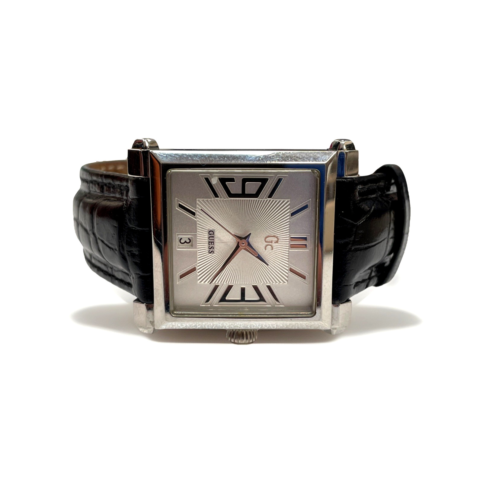Guess Collection GC Watch Genuine Leather Strap Mens Wristwatch Deployment Clasp
