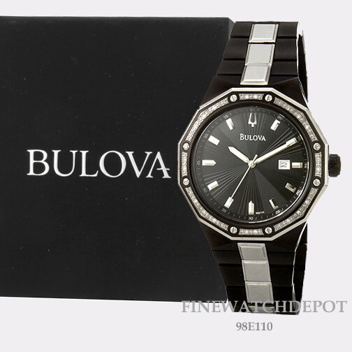 Authentic Bulova Men’s Brushed and Polished Stainless Steel Diamond Watch 98E110