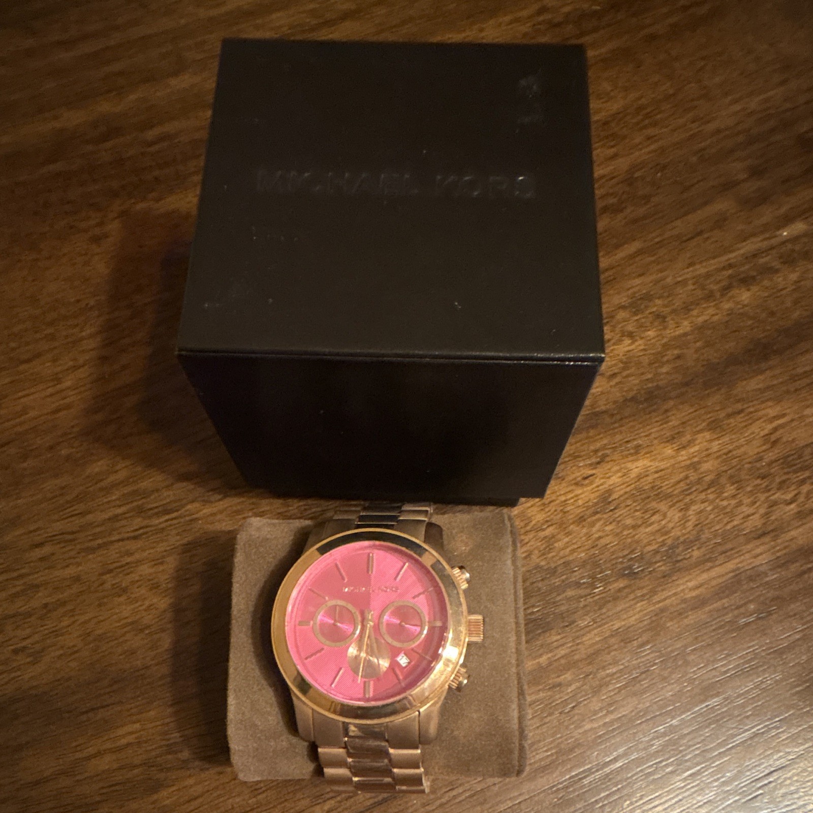 Michael Kors Women’s Rose Gold Tone Quartz Bracelet Watch Pink Dial Date Box
