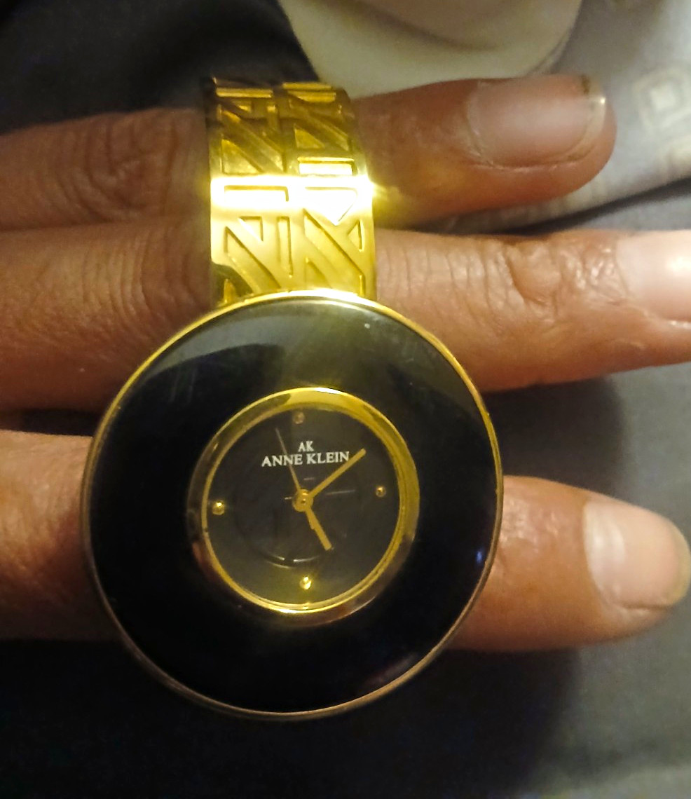 Anne Klein AK Women’s Gold Tone Bracelet Watch, Round Black Dial Quartz 38mm