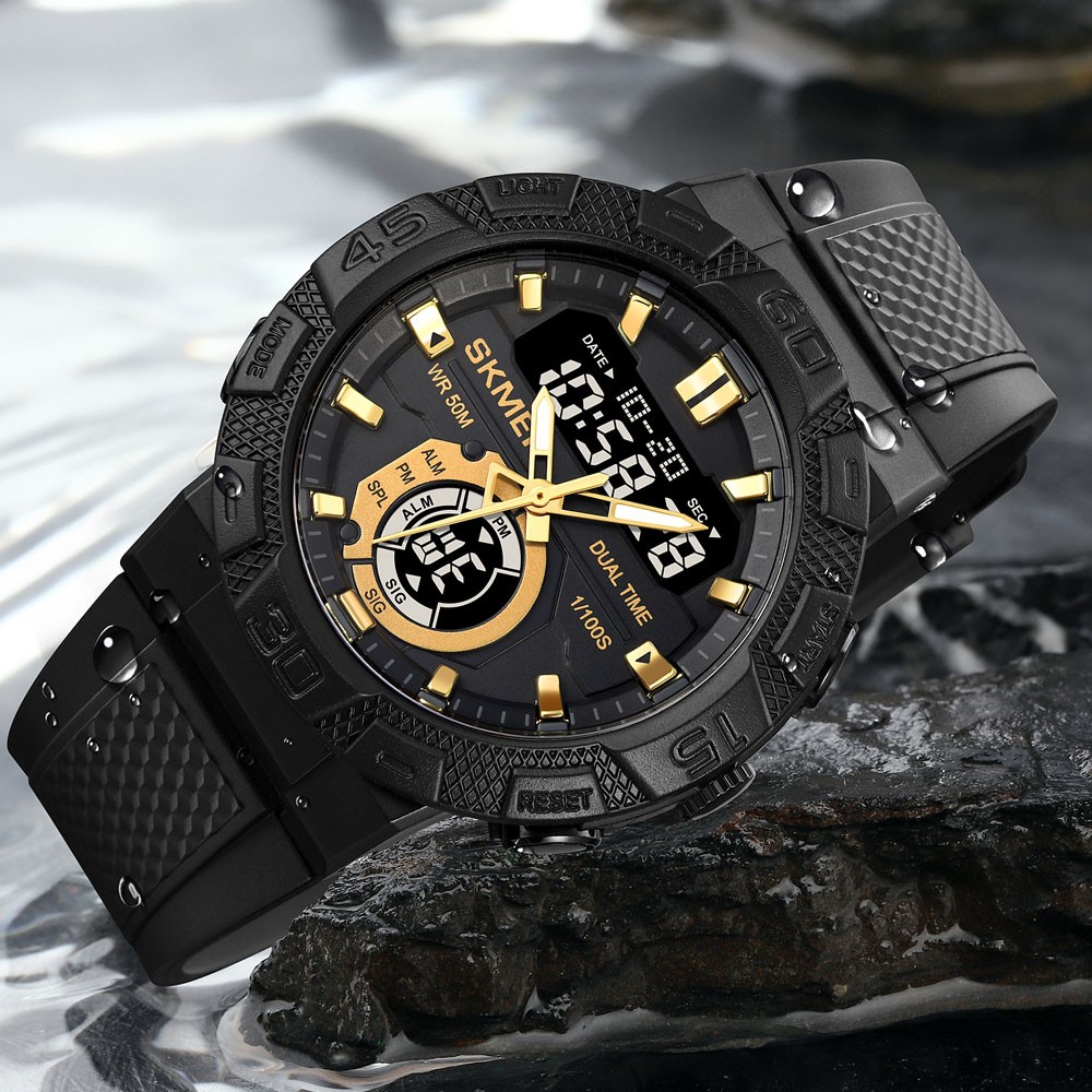 Men Digital Stopwatch Alarm Sport Watch Daily Water Resistant Rubber Wristwatch