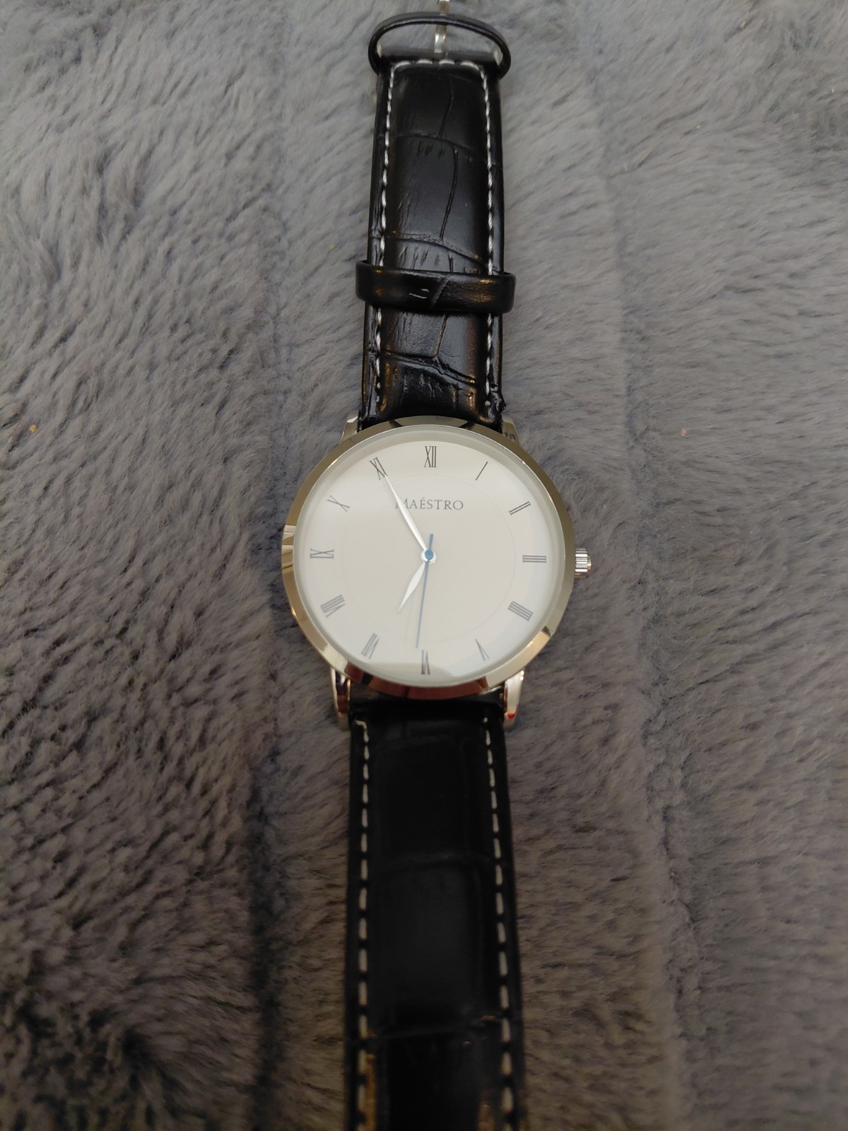 Maestro Men’s Watch White Dial Black Band New Battery Working