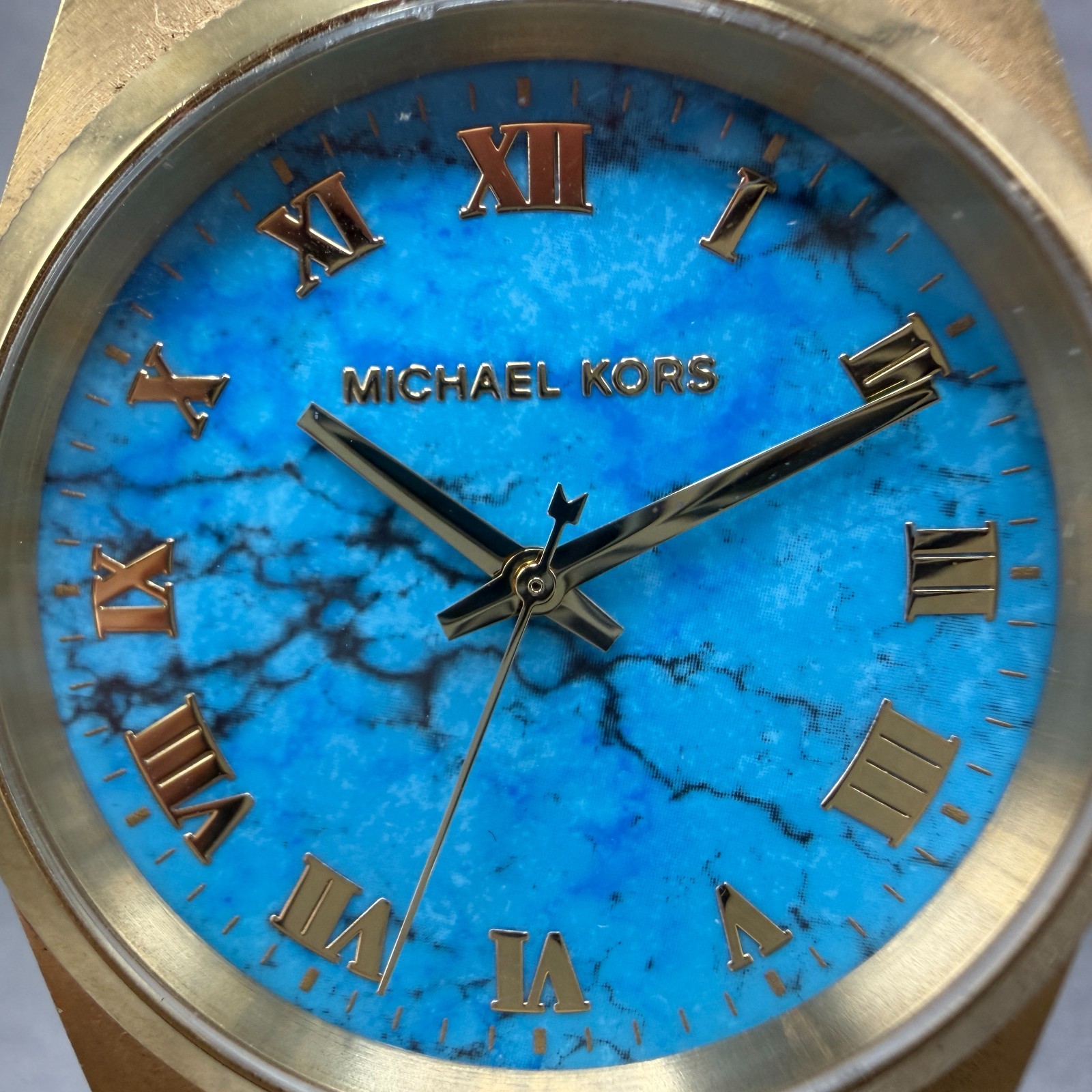 Michael Kors Channing Watch Women 38mm Turquoise Dial Gold Tone MK-5894 New Batt