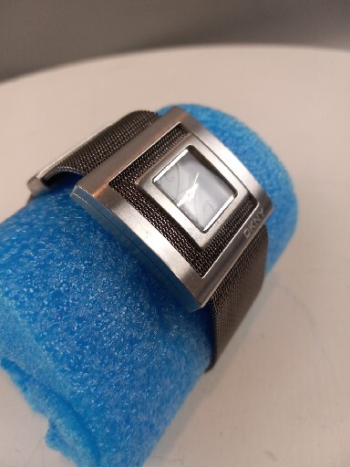 DKNY Double Square Watch Stainless Steel Silver Mesh Band Bracelet New Battery