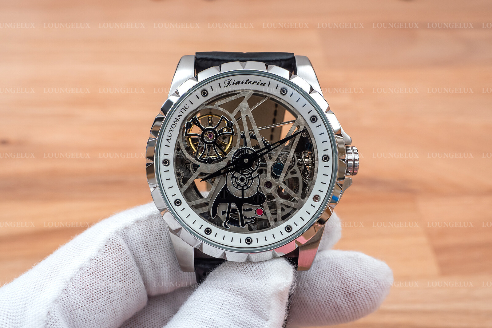 Mens Automatic Mechanical Watch – Silver White Dial Leather DIASTERIA 13868