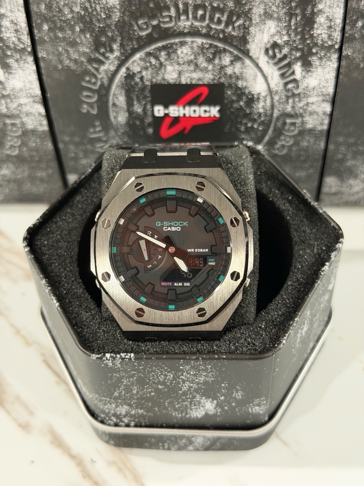 Casio GA-2100 G-Shock Watch – Sandblasted Metal Case Mod – Black Dial