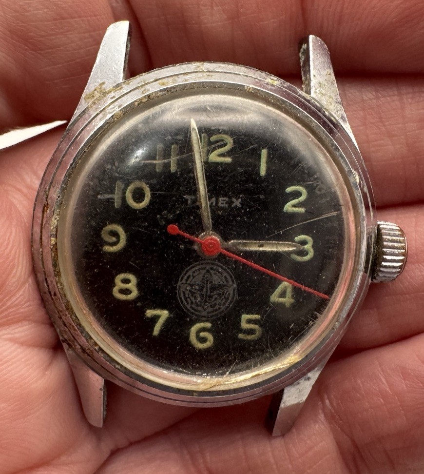 US Time Timex Mechanical Field Watch – 1950s – Working – No Band
