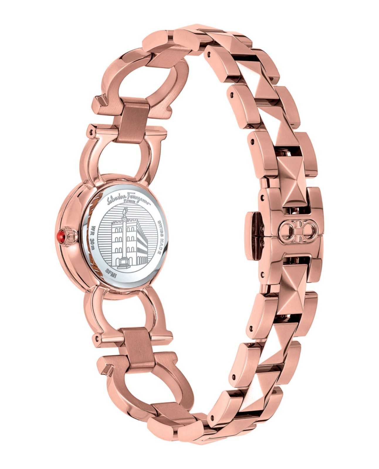 Brand New Ferragamo Double Gancini Stud IPRG Women’s Bracelet Watch- SFMI00322