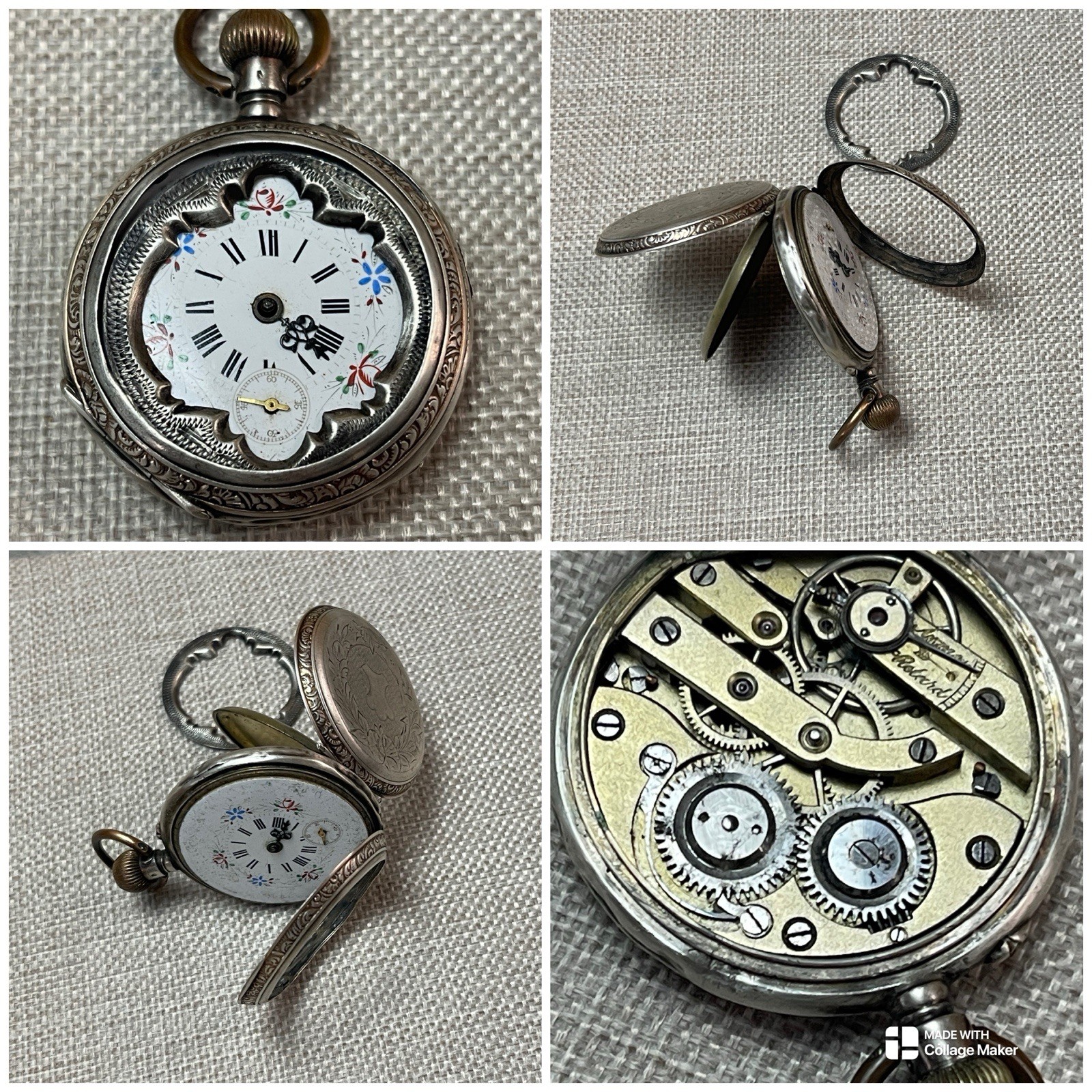 Antique Cylindre 10 Rubis 800 SILVER Pocket Watch ( Parts/Repair )