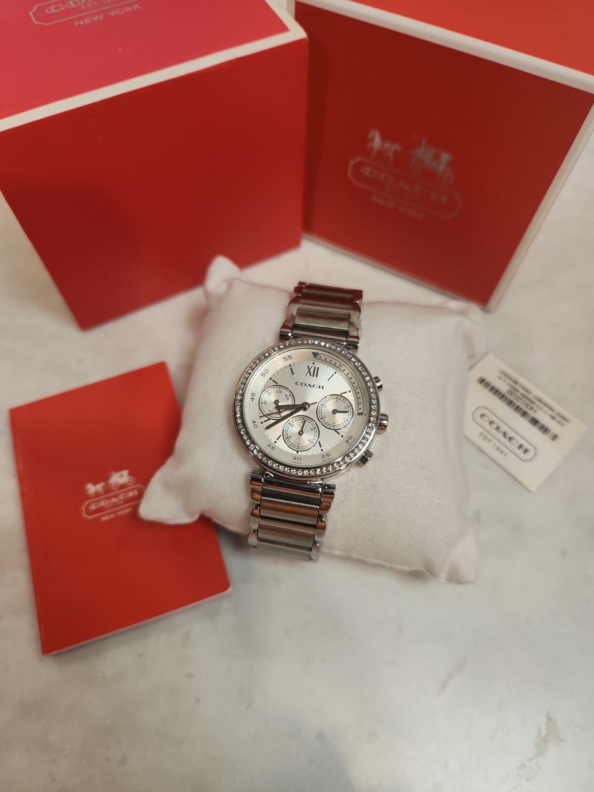 COACH 1941 Sport Chrono Women Watch Stainless 14502036 Gem Bezel 2012 Never Worn