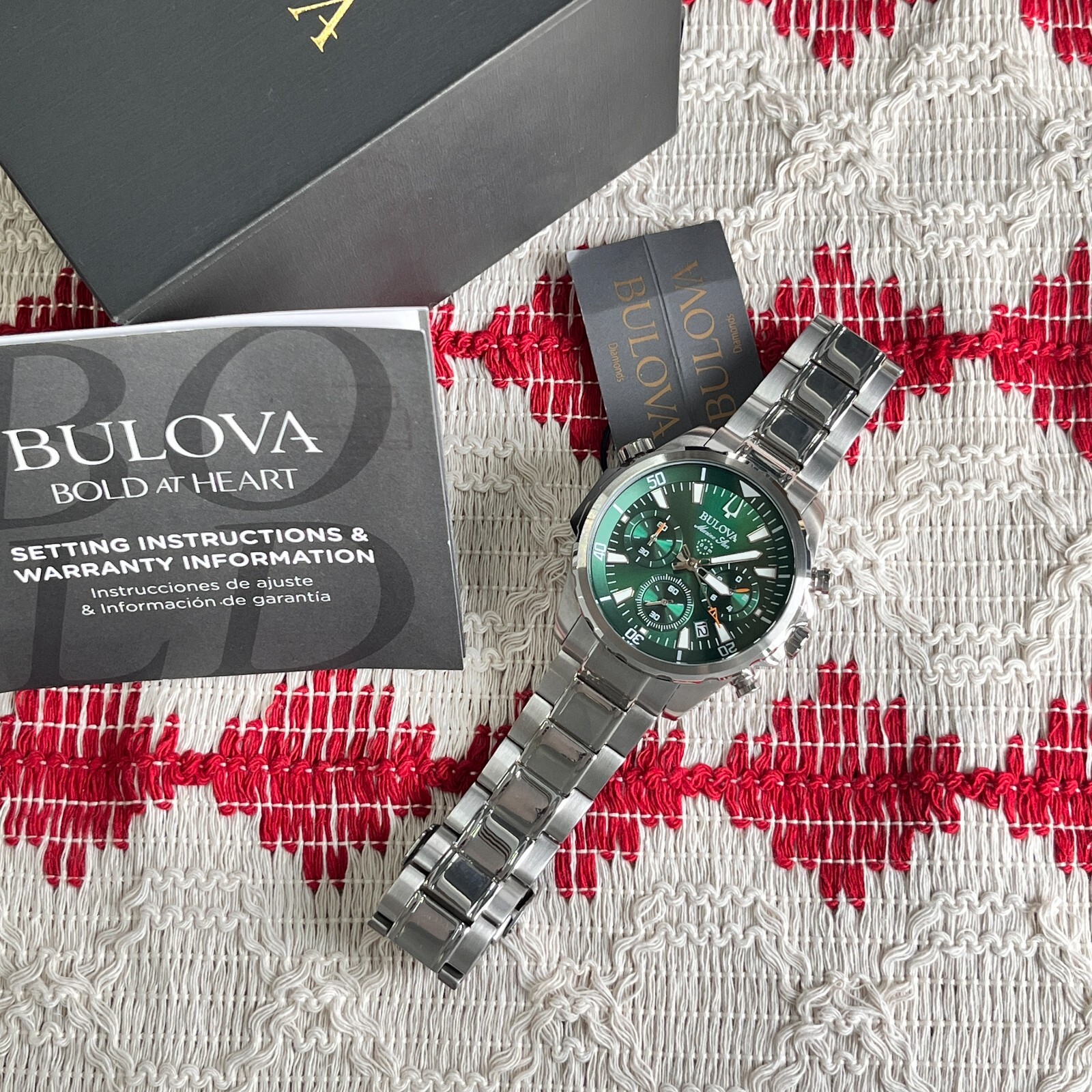 Classic Bulova Marine Star 96B396 Green Dial 43mm Chronograph Quartz Men’s Watch