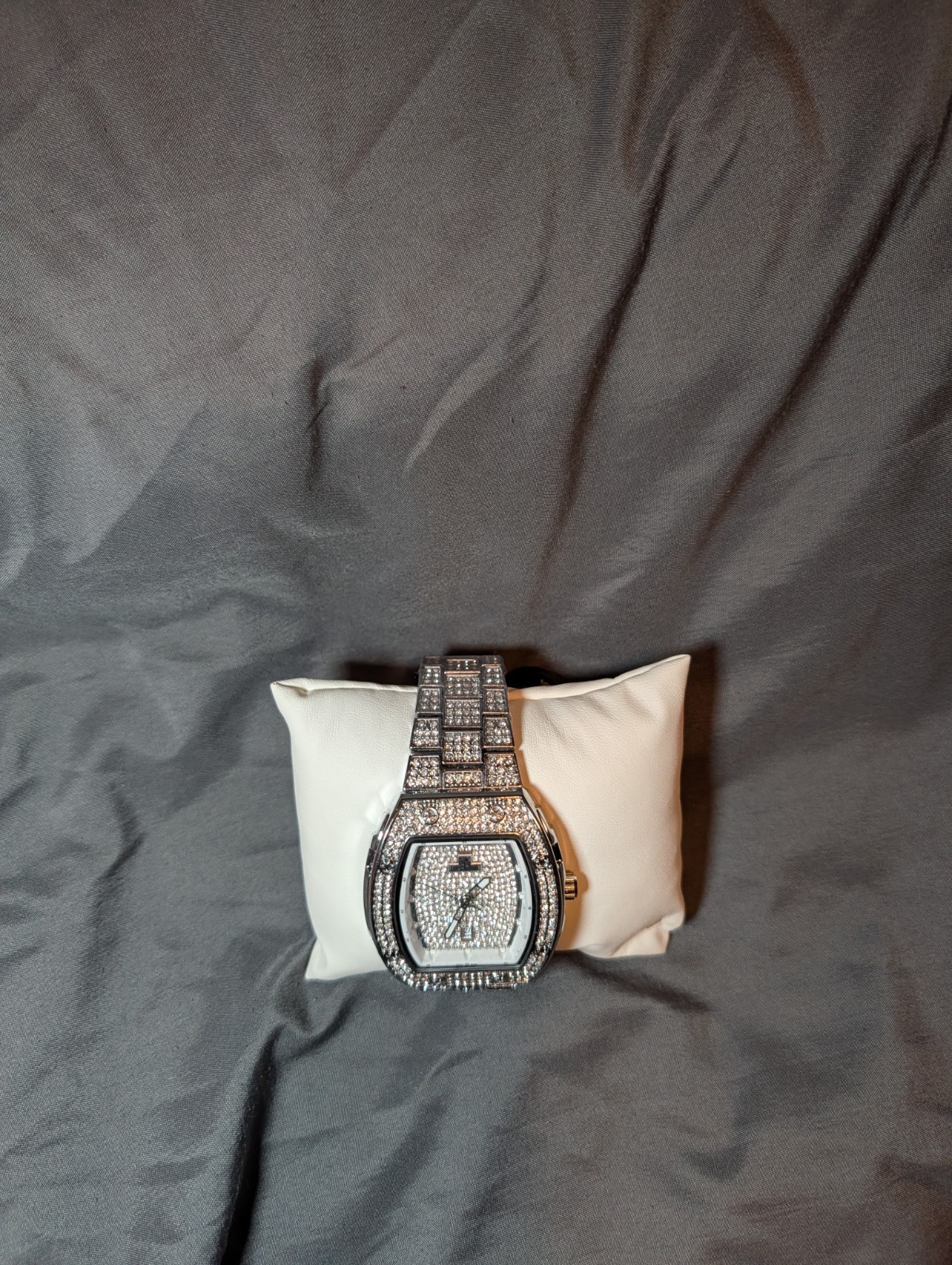 Silver Tonneau watch Diamond-Pattern Dial stainless steel Band Water-Resistant