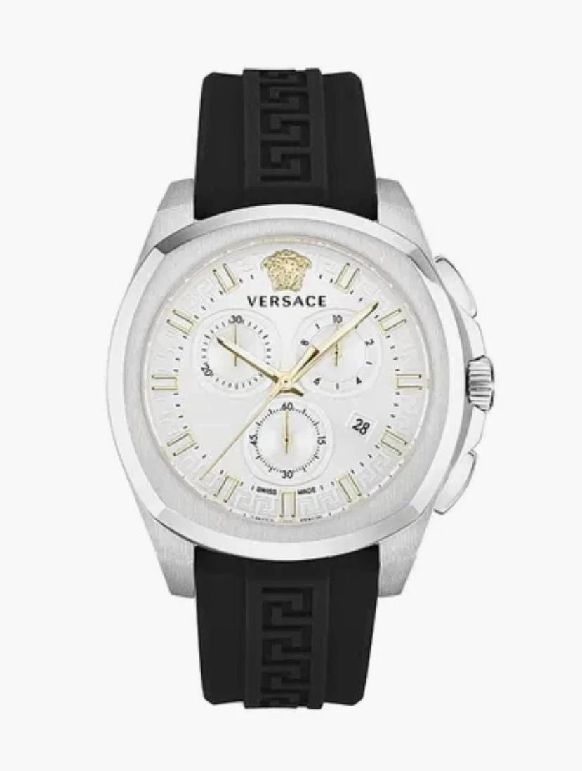 Versace Men’s Swiss Chronograph Geo Black Silicone Strap Watch 43mm