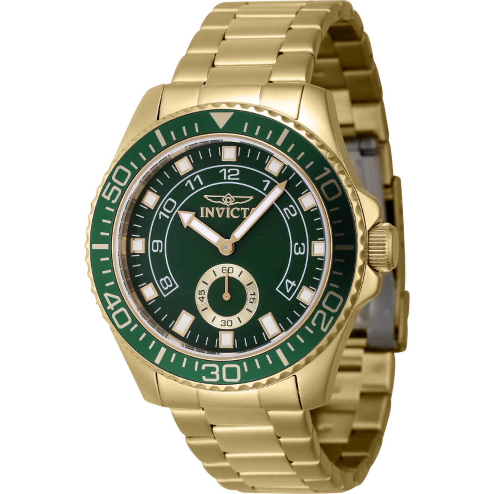 Invicta Men’s Watch Pro Diver Green Dial Yellow Gold Steel Bracelet Quartz 47132