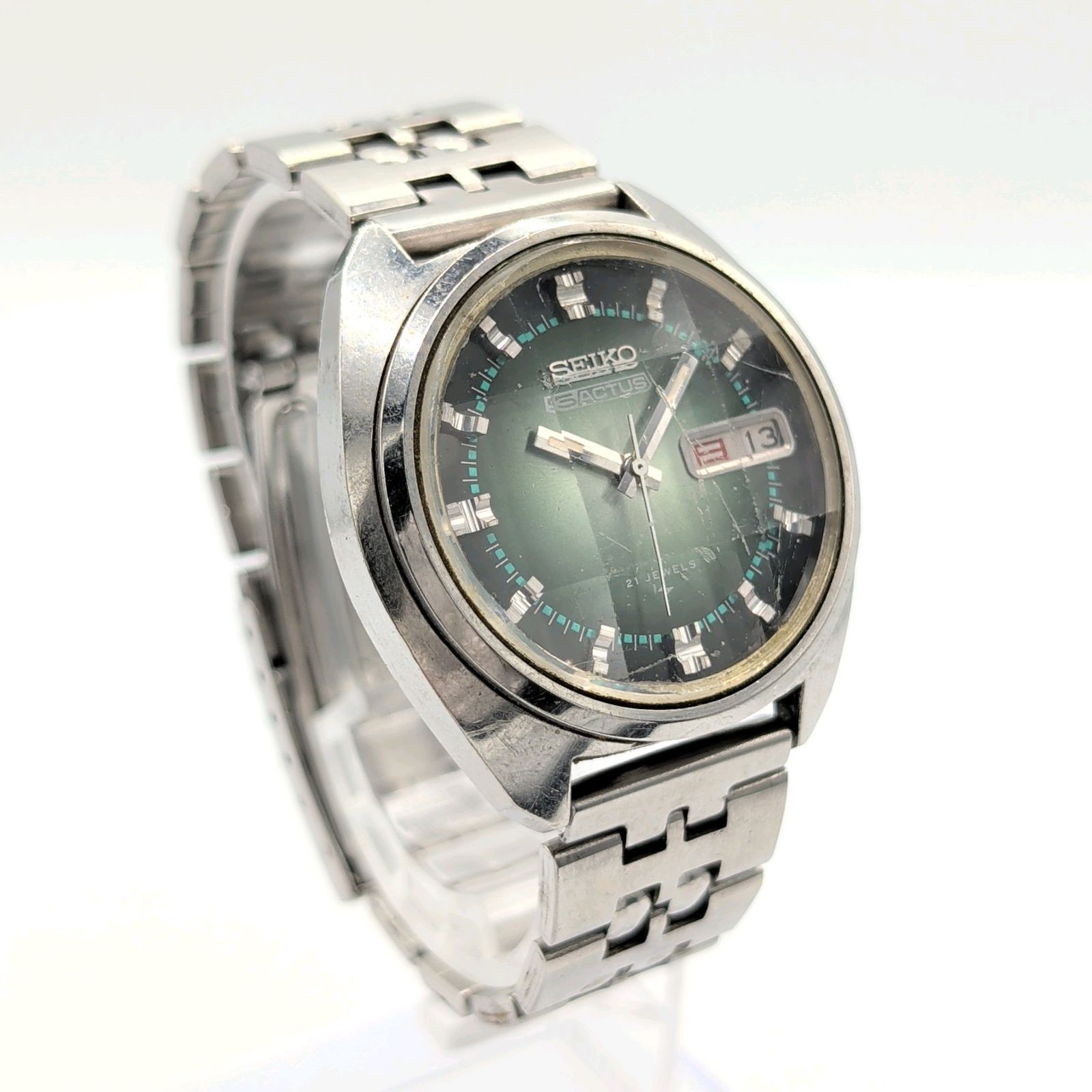 SEIKO 5 Actus Automatic 7019 7210 Silver Green Dial Day Date From Japan