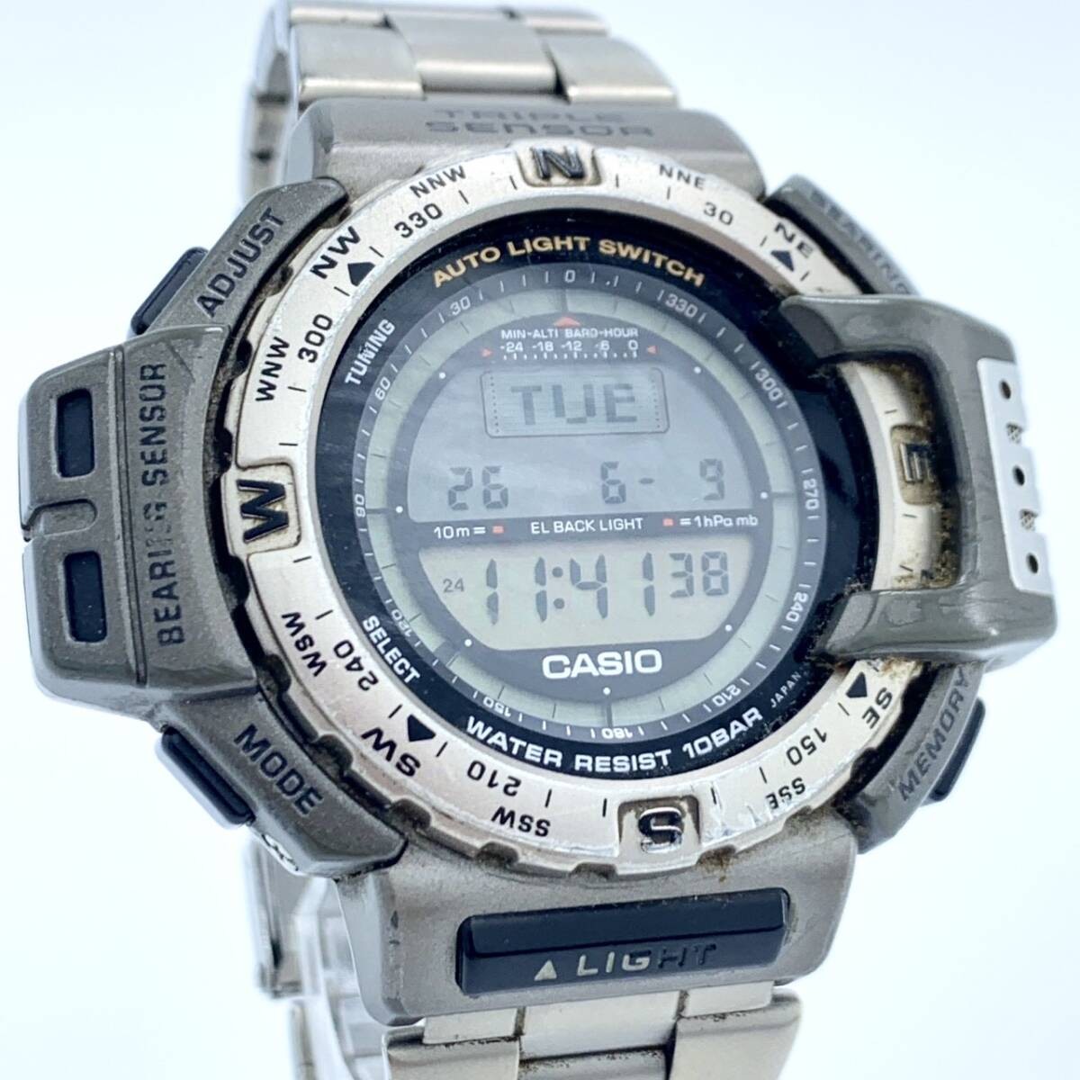 CASIO PRO TREK PRT 411 Quartz Digital Triple Sensor Backlight Titanium Men’s Wat