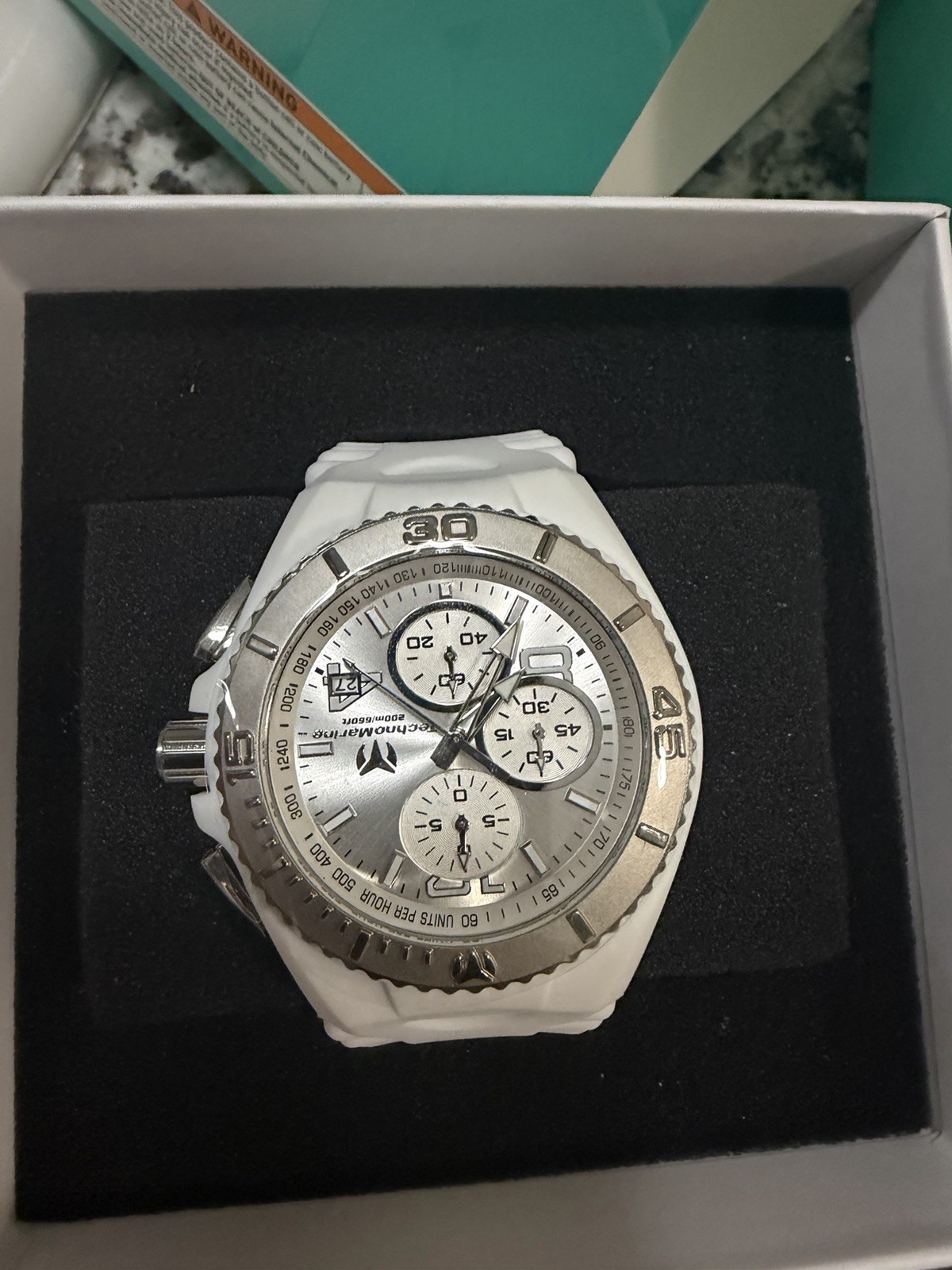 TechnoMarine Cruise Quartz Chronograph Date 45mm 200m White Strap Silver Dial