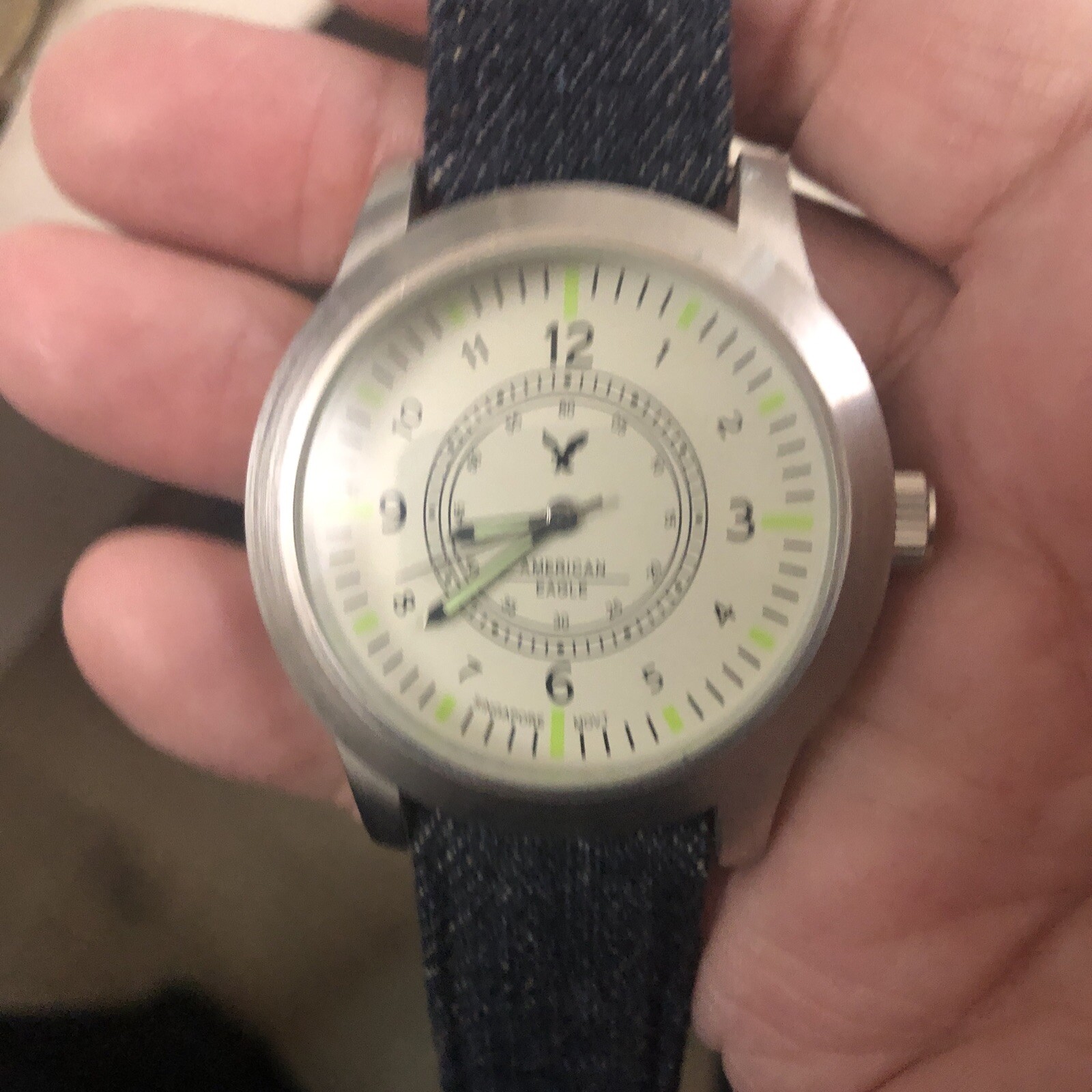 American Eagle Outfitters AEO Watch Domed Mineral Crystal Denim Strap
