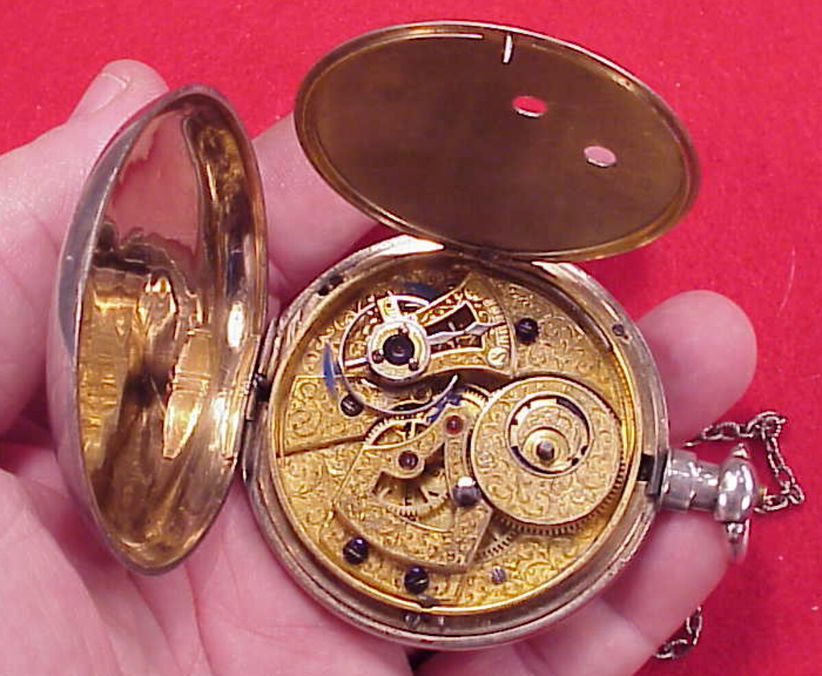 VINTAGE 58MM LARGE BAT WING CRAB CLAW CHINESE DUPLEX SILVER POCKET WATCH
