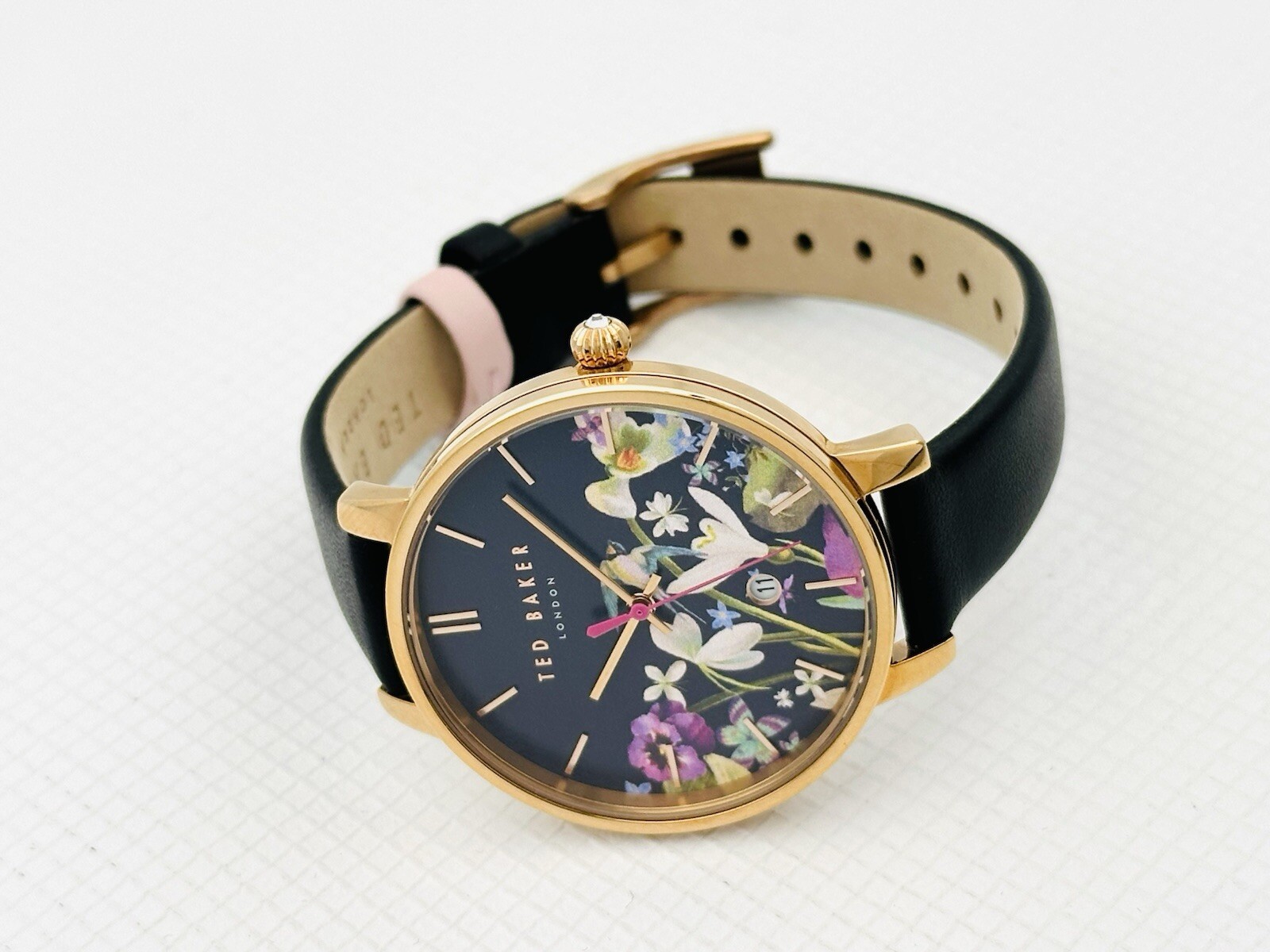 Ted Baker TE10031552 Ladies Floral Multicolour DialBlack Leather Strap RGP Watch