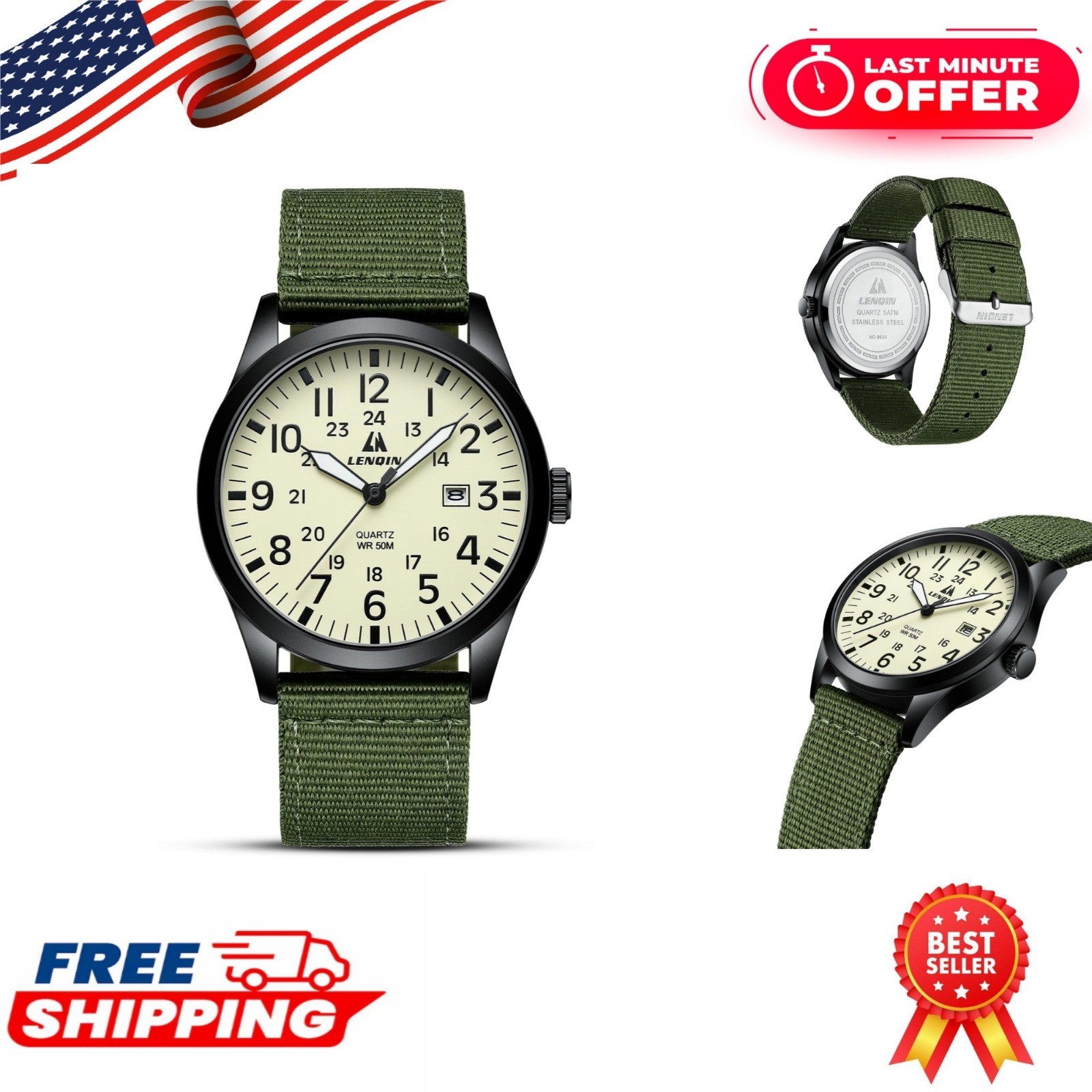 LN LENQIN Men’s Military Sport Watch Waterproof Analog Quartz