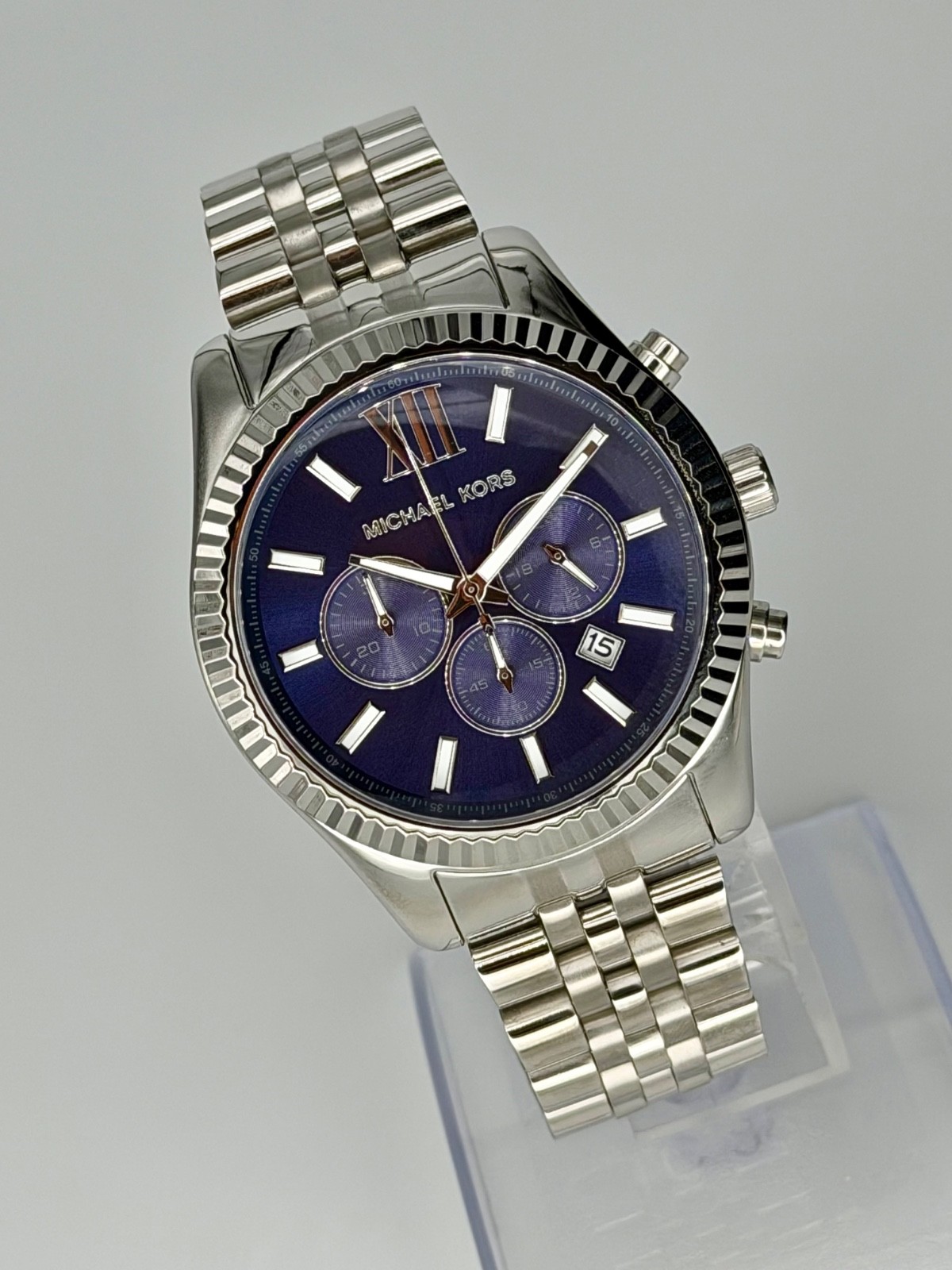 MICHAEL KORS Lexington MK8280 Chronograph 45 mm Navy Dial Silver Tone Wristwatch