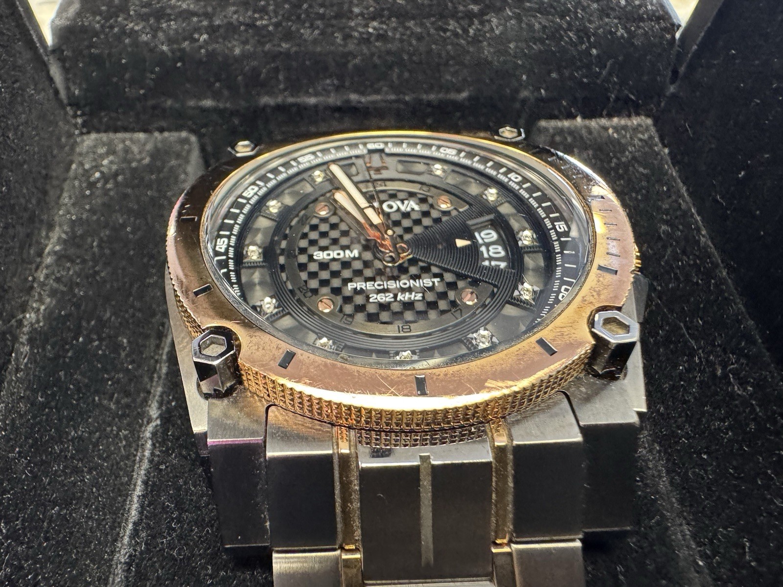 Bulova Men’s Watch Precisionist 98D149 Quartz Diamond Dial Rose Gold Gunmetal