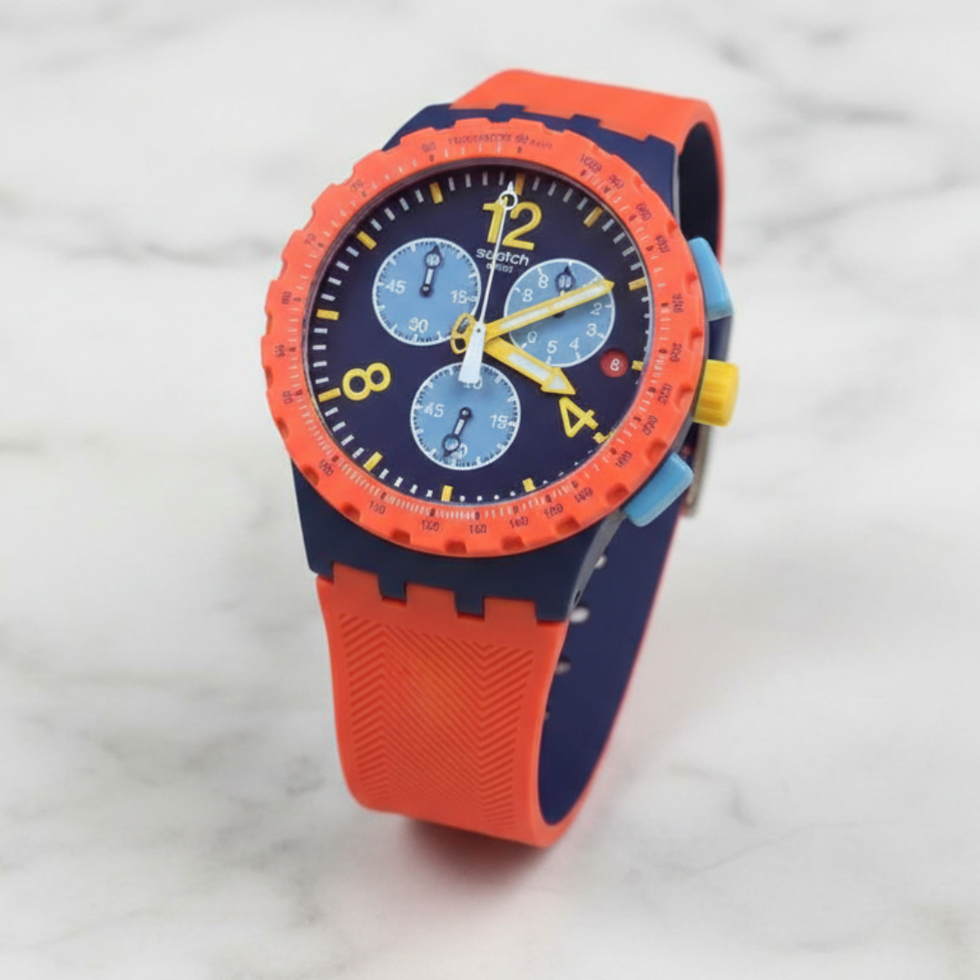 Swatch Unisex Casual Watch Orange Polymer Quartz CAMO Flash SUSI400