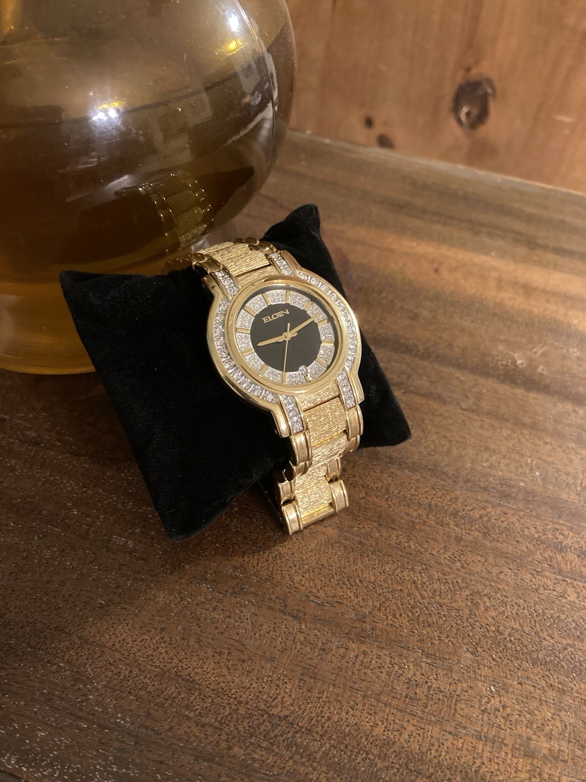 Elgin FG330SP Gold Tone Crystal Bezel Quartz Watch Men’s New Battery