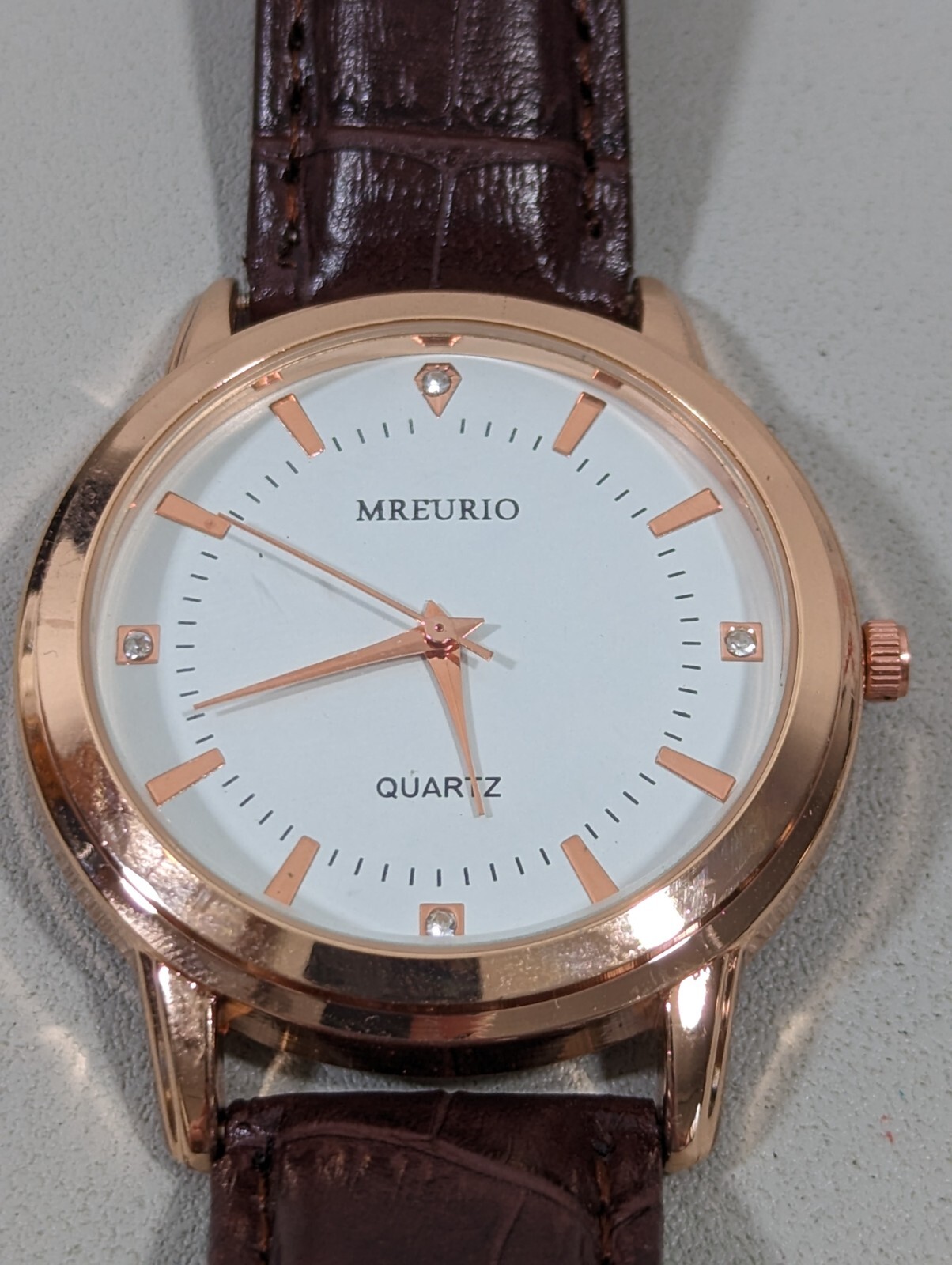 Mreurio White Dial Round Gold Tone Case Brown Leather Band Watch Men