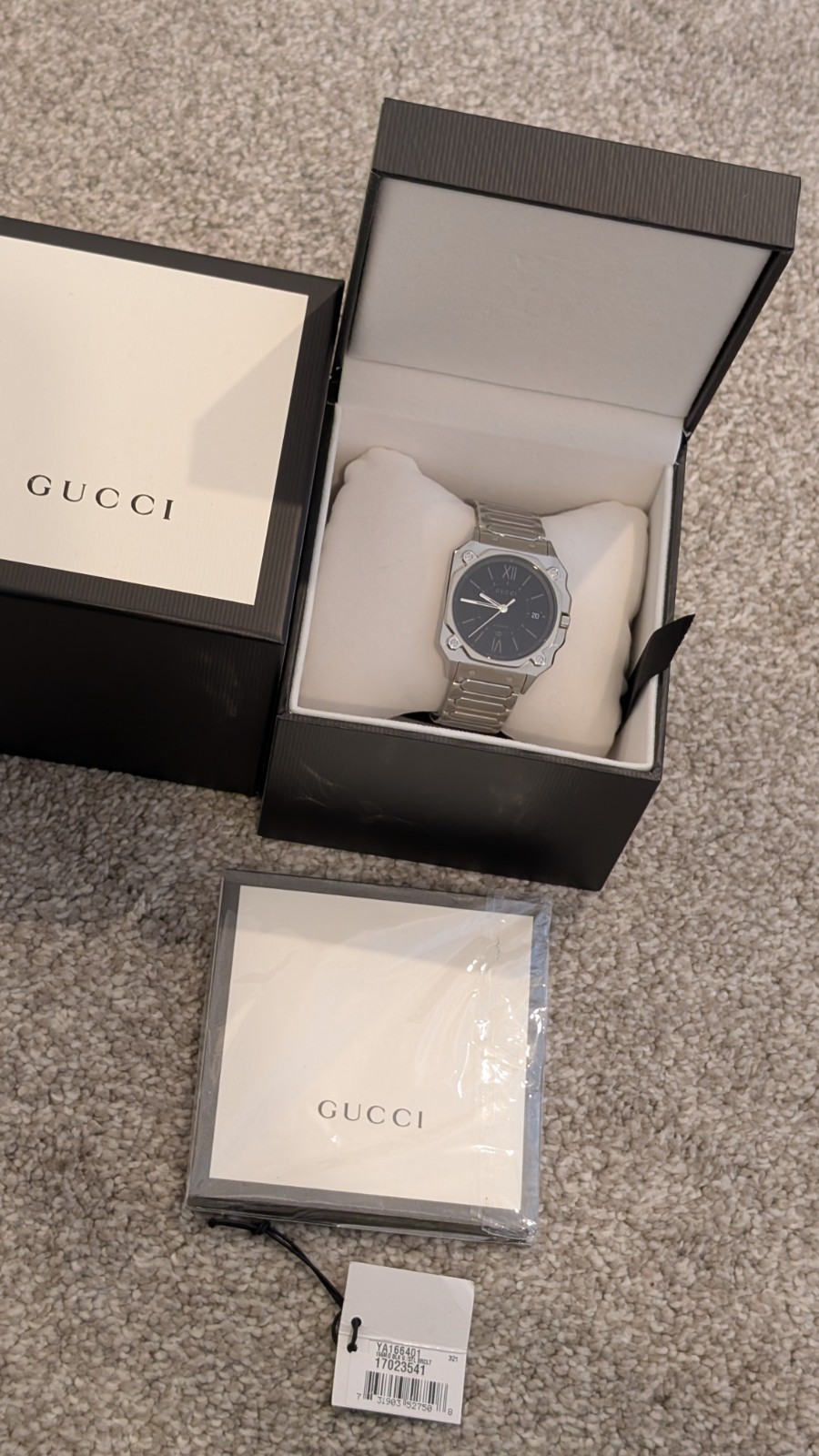 Gucci G-Flat Automatic 36mm Black Dial Men’s Watch YA166401 Stainless Steel NEW