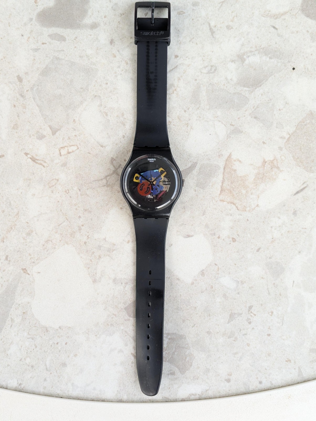 Swatch Watch Black SUOB101 Skeleton Rainbow/Multicolor Face