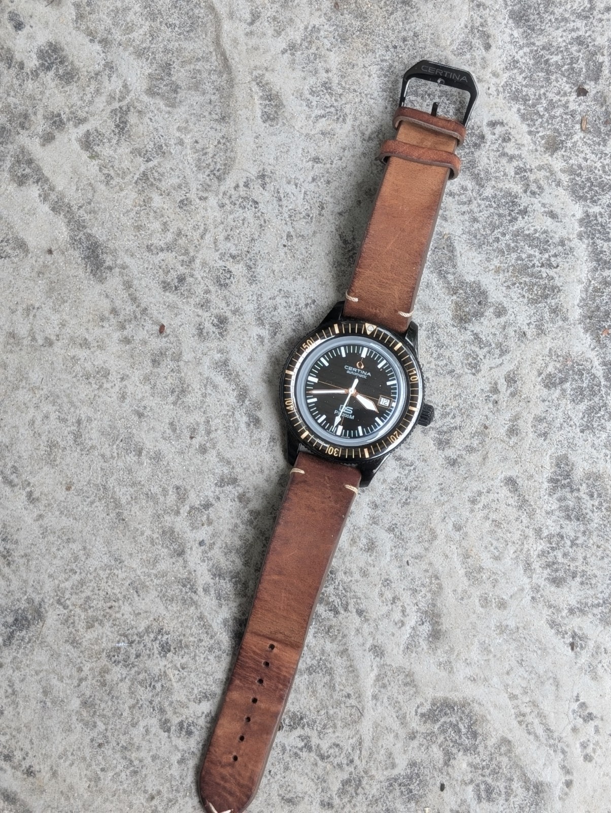 Certina DS PH200M Automatic 200m Diver 43mm Black Dial Date Brown Leather