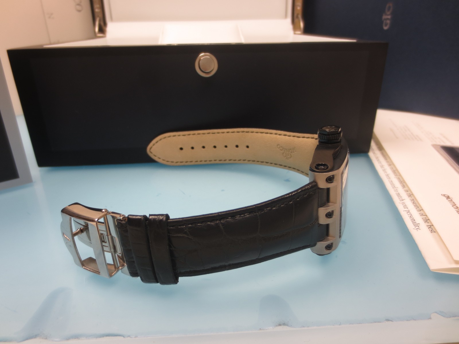 Gio Monaco Men’s 595-A Mac V Brushed Stainless Steel Alligator Leather Watch