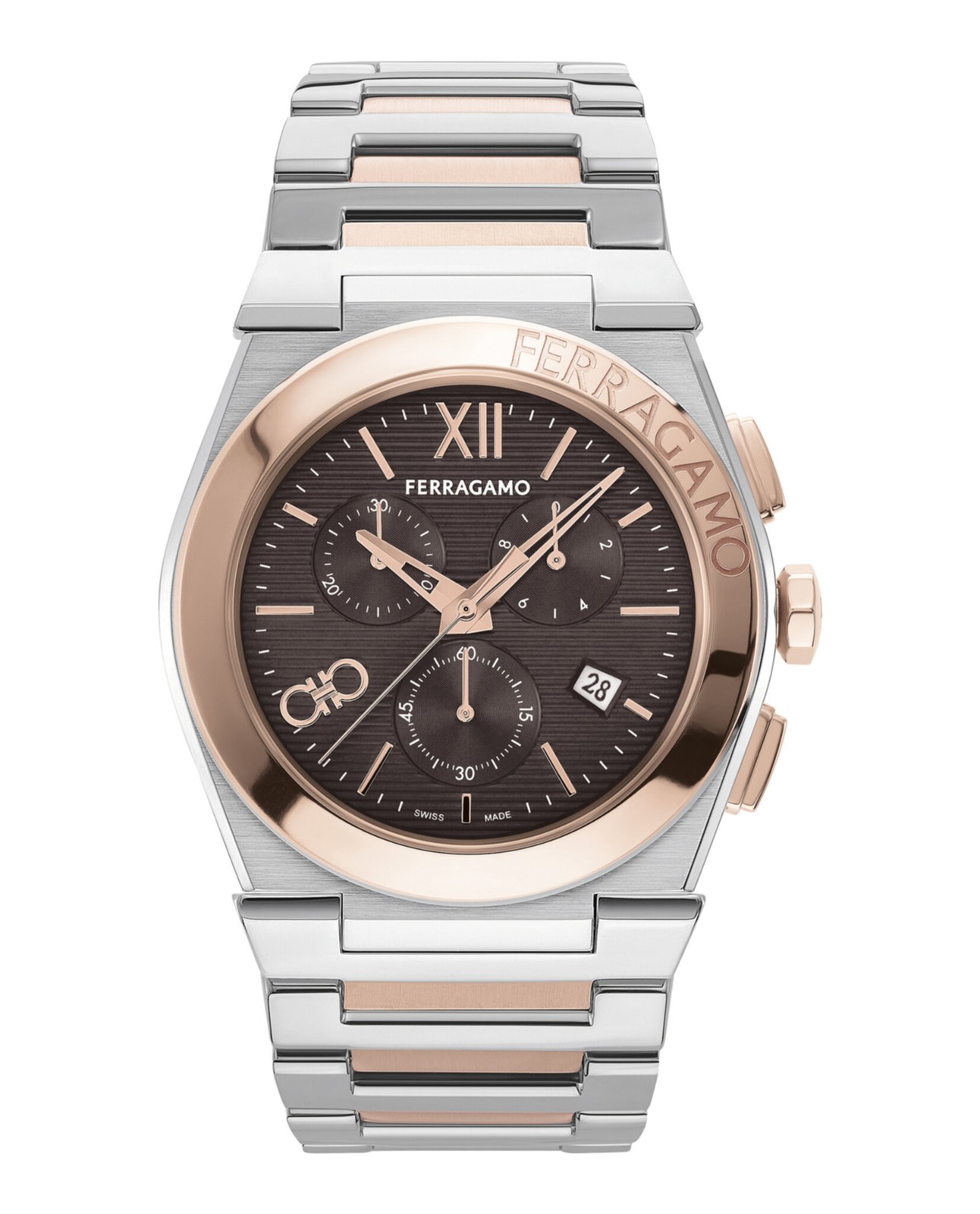 Ferragamo Mens Two Tone 42mm Bracelet Fashion Watch