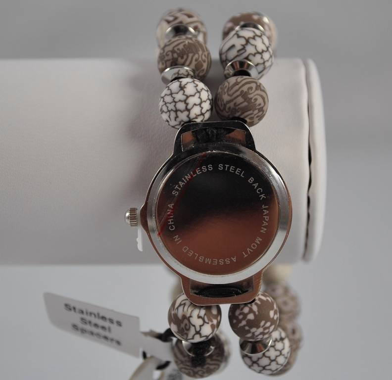 Jilzarah Latte Round Watch Polymer Clay Beads Handcrafted Artisan Jewelry P3
